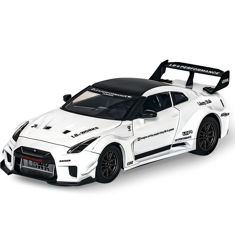1:24 Nissan GTR alloy model back force sound and light rear wheel suspension simulation sports car boy toy car model 1:24 Nissan GTR alloy model back force sound and light rear wheel suspension simulation sports car boy toy car model