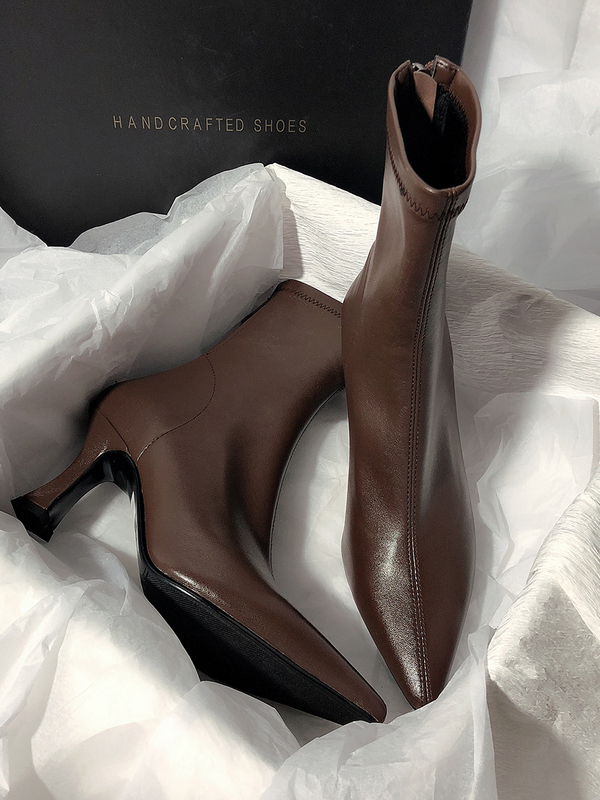 Highly Recommended! Super Comfortable! Autumn and Winter High-Heeled Stretchy Pointed-Toe Short Boots for Women, Popular on Instagram, Slim-Fit Ankle Sock Boots