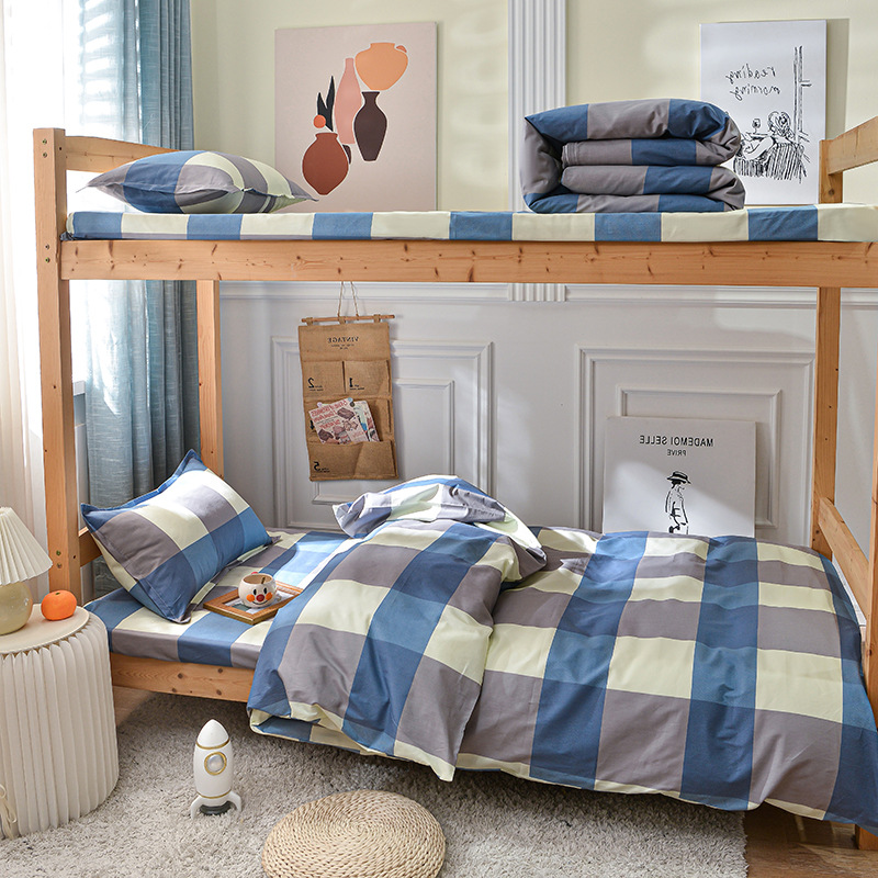 Juego de sábanas y funda nórdica de tres piezas, sábana ajustable de clase A, cama individual de dormitorio de algodón puro, ropa de cama escolar, ropa de cama para estudiantes