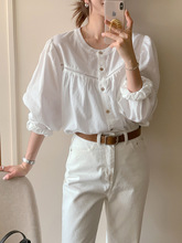 韩国东大门2024春夏新款女装Chic拼接镂空花边设计感百搭衬衫女