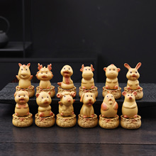 创意黄段泥旋转十二生肖茶宠摆件鼠牛虎兔龙蛇马羊猴鸡狗小猪跨境