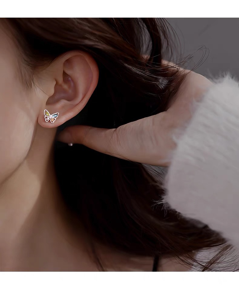 2g Weight 925 Sterling Silver Ear Needle Material Ear Studs Classification 1 Pair Quantity Daily, Street Occasion 925 Sterling Silver Material Butterfly Pattern Women's Gender Plating Design Sweet, Simple Style Style 1 Pair 925 Sterling Silver Butterfly Ear Studs 4