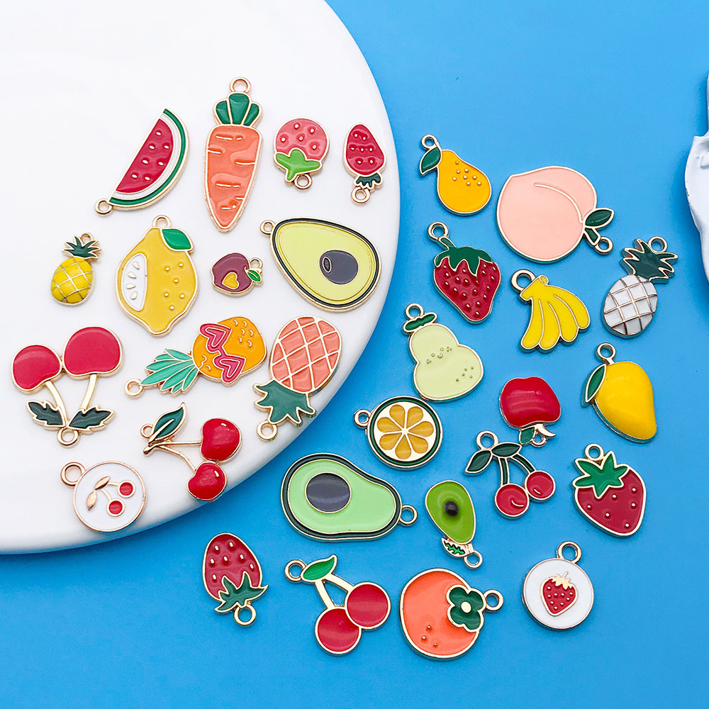 卡通30个滴油水果菠萝草莓樱桃苹果西瓜吊坠 diy手链项链饰品配件