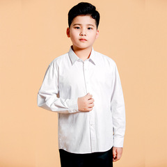 Fat white shirt for boys, pure cotton loose children's white top for big boys, primary school students' uniforms, white collared shirt for boys