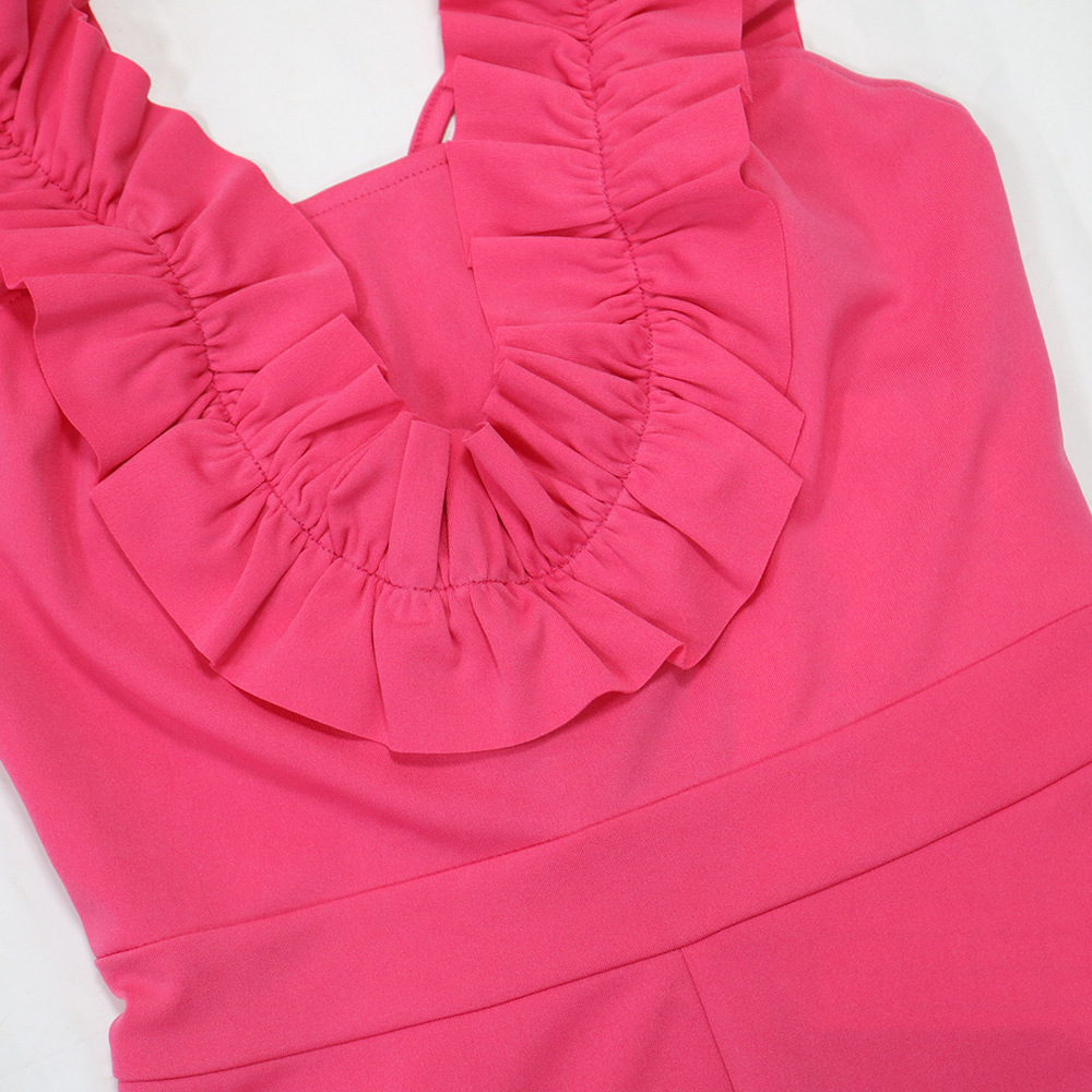 Elegant Women's One Shoulder Ruffled Slim Fit Jumpsuit Solid Colour_voghion.com