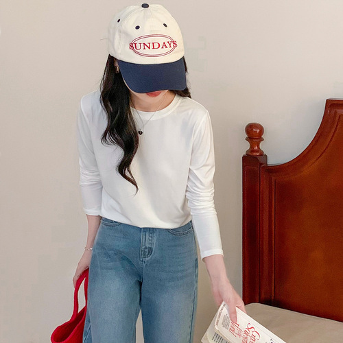 Ladies' Innerwear Crewneck Top for Autumn/Winter Outerwear, Stretchy Long-Sleeve Slimming Long Crewneck Fleece Base Layer Top