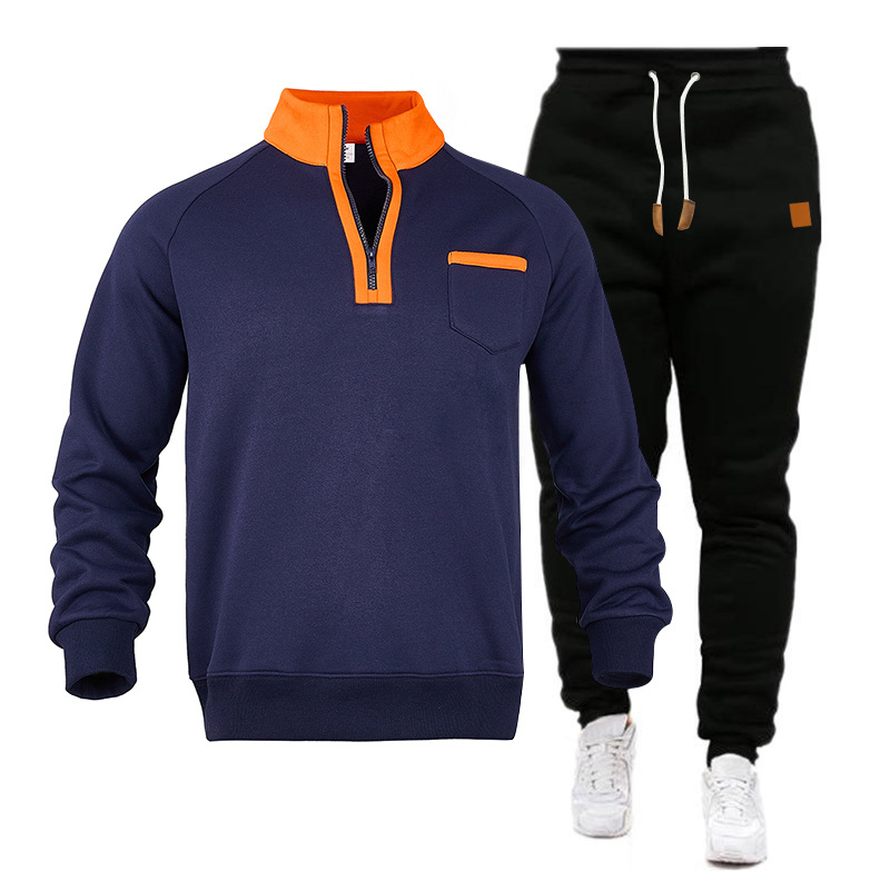 Herren Trainingsanzug Mit Stehkragen Und Fleece Kapuzenpullover_voghion.com