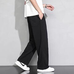 秋のメンズドレープワイドレッグパンツ、ルーズストレートボーイズブラックスポーツパンツ、春と秋のカジュアルパンツ、夏