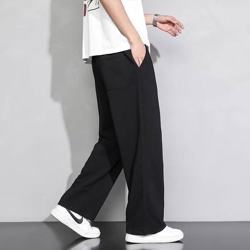 가을 남성용 드레이피 와이드 팬츠, 루즈한 스트레이트 레그 남아용 블랙 스포츠 팬츠, 봄, 가을 캐주얼 바지, 여름