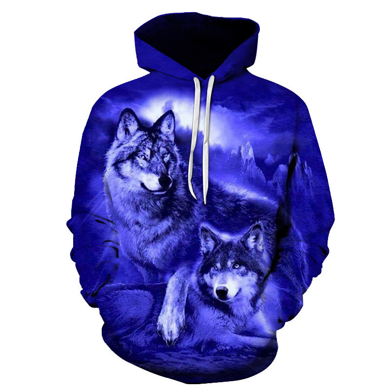 European and American new couple wear 3D Wolf digital printing hooded baseball uniform autumn and winter men's and women's hooded sweater