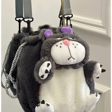 新款可爱毛绒斜挎包包大耳朵保暖法西猫小背包