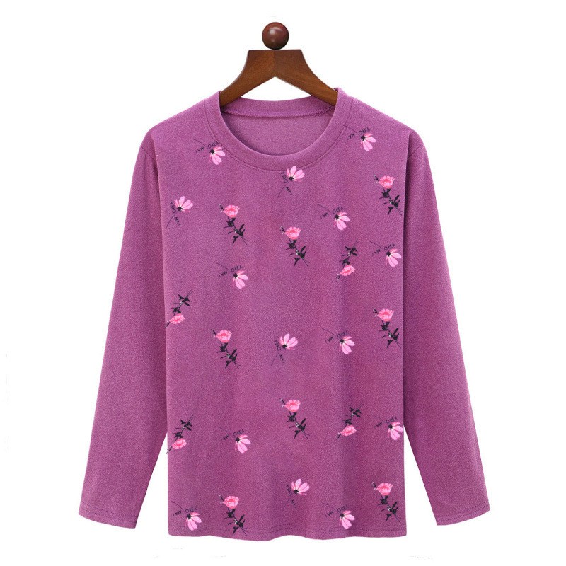 (2개) 중년 · 노인 여성 긴팔 티셔츠 벨벳 열 속옷 봄 · 가을 어머니의 느슨한 플러스 사이즈 가을 크루 넥베이스 셔츠