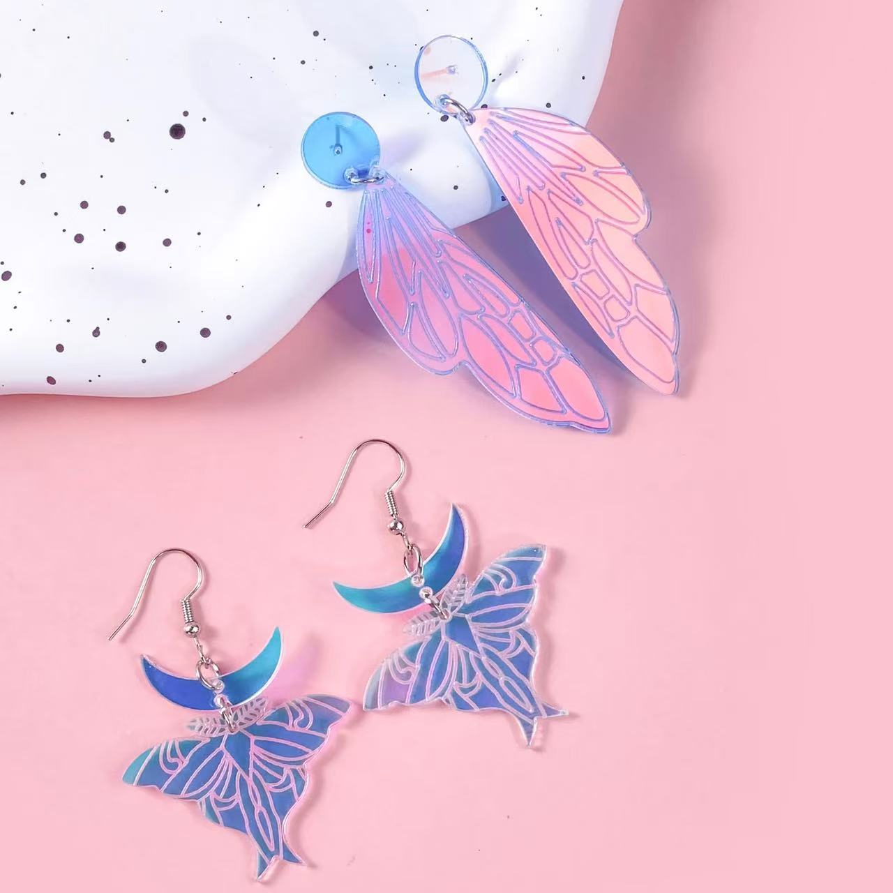 Cross-border gradient colorful wings wings butterfly wings earrings fantasy butterfly pendant women's holiday gift