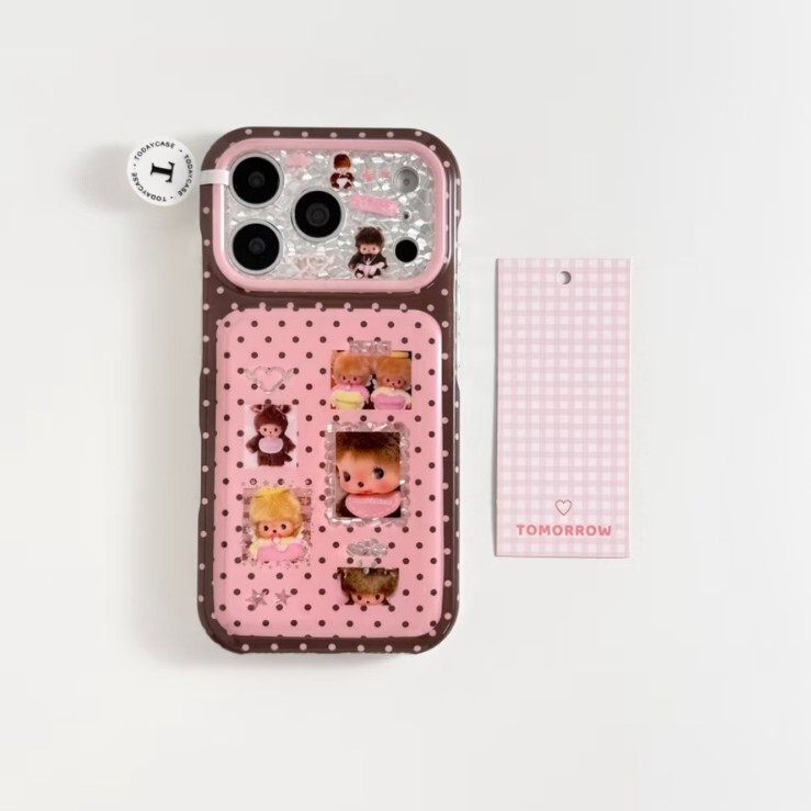 Cute Pink Polka Dot Monchichi Case Suitable for Apple 18 Pro Max Full-Cover iPhone 16 Girly Style 17 Phone Case Cute Pink Polka Dot Monchichi Case Suitable for Apple 18 Pro Max Full-Cover iPhone 16 Girly Style 17 Phone Case