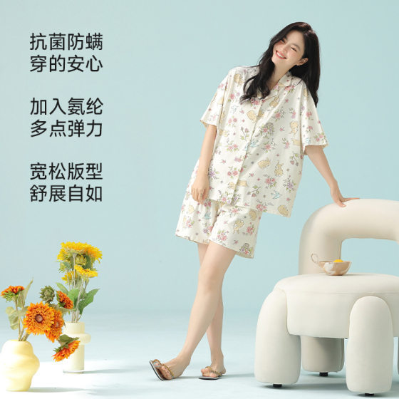 [antibacterial cotton] 2025 summer new pajamas women's cotton short sleeve cute student pull frame cotton home clothing suit
