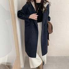 150小个子长款大衣显高显瘦连帽双面羊毛大衣女秋冬新款毛呢外套