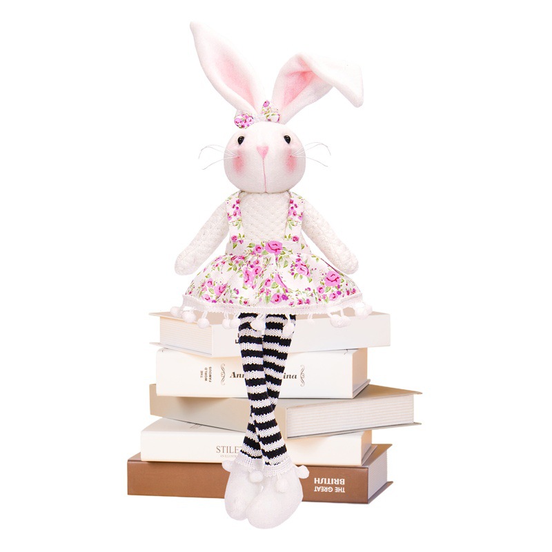 Transfronterizo nuevo conejo de Pascua muñeca a rayas larga pierna sentada muñeca decoración ambiente de vacaciones Decoración