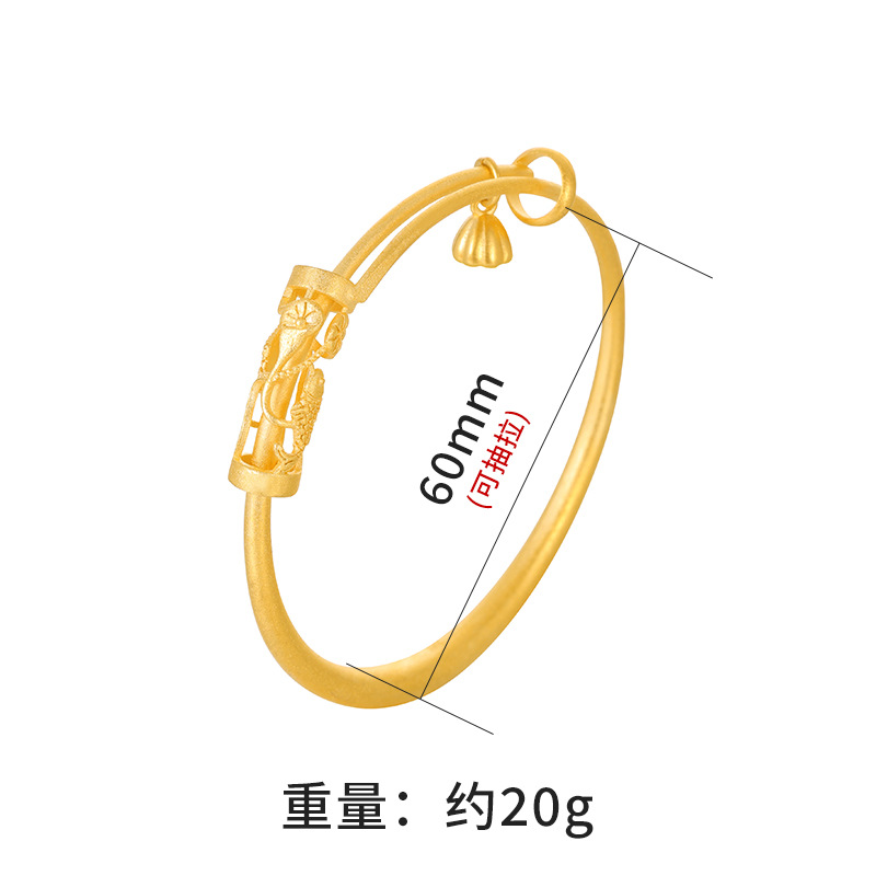 Pulsera de oro de arena antigua Lotus koi hueco tallado Push-Pull pulsera mujer no se desvanece patrimonio joyería Fuente de la fábrica