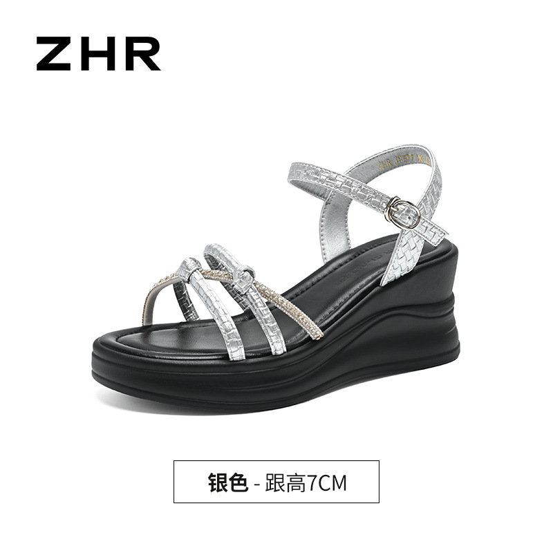 Sandal nữ đế xuồng cao gót quai ngang đính đá phong cách Pháp — JF577 Bạc