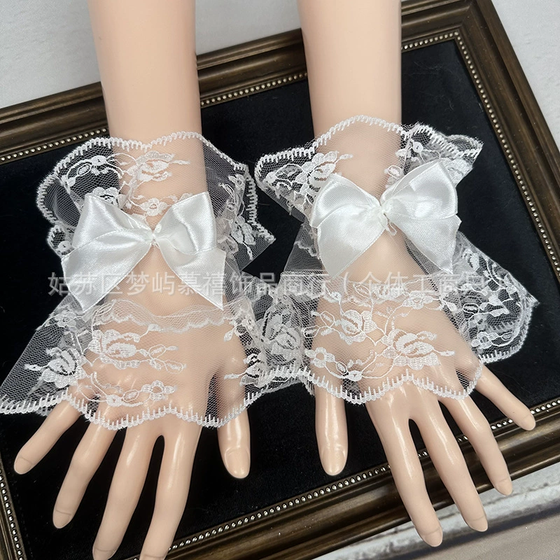 Свадебный кружевной кружевной рукав черно-белый бантик на запястье