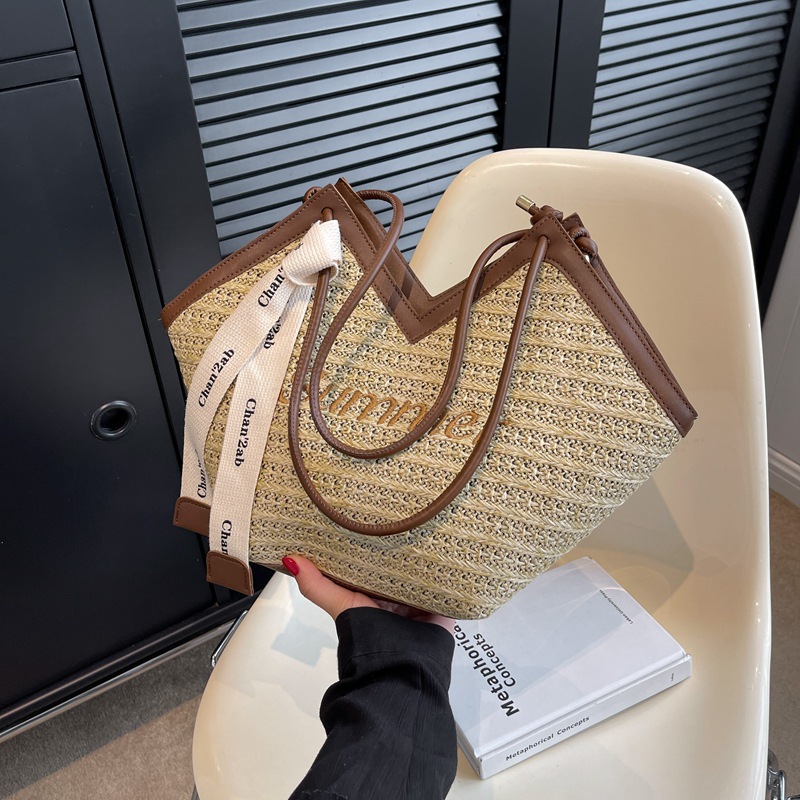 Woven Basket Bags for Women 2023 Summer New Arrival Large Capacity Top Handle Single Shoulder Bag Stylish Versatile Vacation Beach Bag