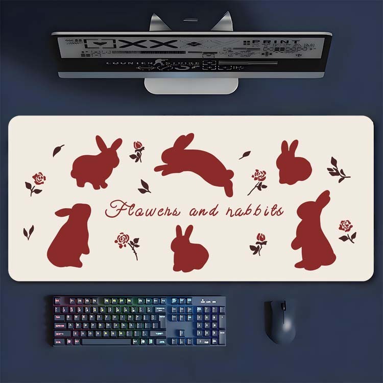 マウスパッドの巨大な手描きの蝶結びのウサギの大きいキーボードのパッドを大きくして、ロックを厚くします。|undefined