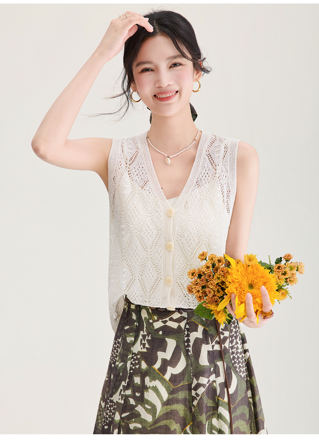 Áo ghi lê nữ cổ V họa tiết kẻ caro nổi, dáng mỏng nhẹ mùa hè — màu xanh navy chi tiết 19