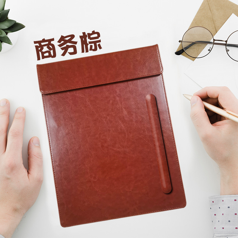 En stock Archivo de madera contrachapada A4 escritura se puede configurar con ranura de la pluma imitación cuero pu negocios Hotel Conferencia Mat menú clip