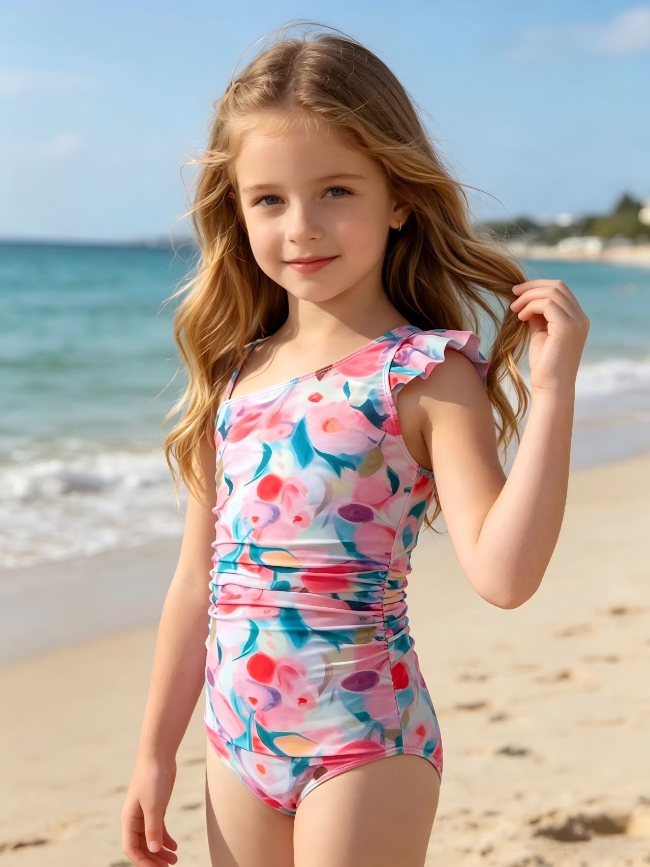 Fato de banho de uma peça retro com estampado para meninas_voghion.com