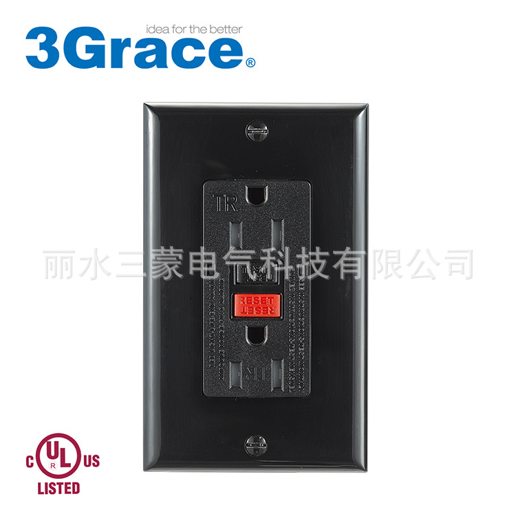 美式标准墙壁插座GFCI插座杏仁色 黑色 白色多色保护插座美国供应