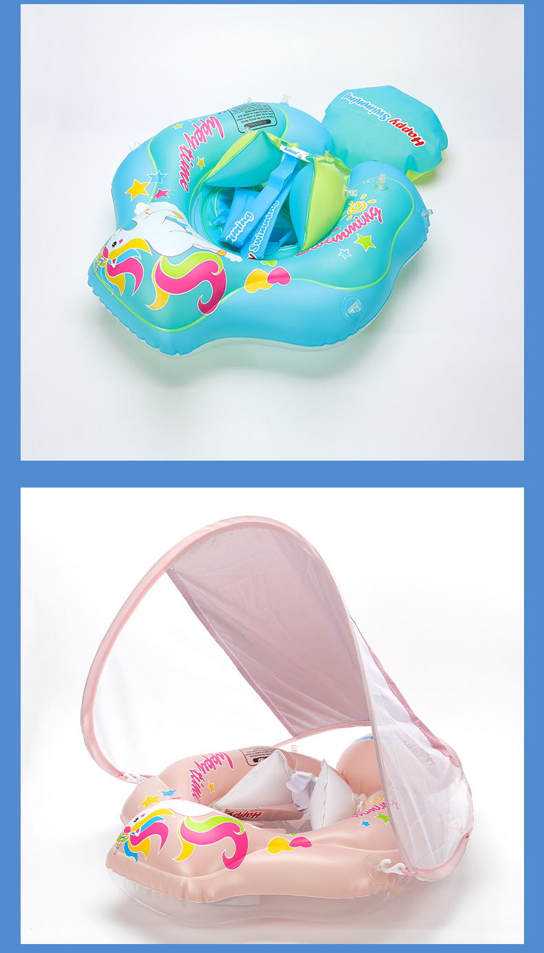 Nouveau cercle d'accroupissement avec toit, cercle de natation pour enfants, airbag haut, pare-soleil anti-retournement, siège gonflable pour bébé_voghion.com