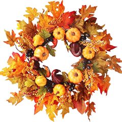 ハロウィーンのシミュレーションカボチャのドアはアマゾンのベリーのカエデの葉の秋の花輪のアマゾンの豊作の装飾を掛けます。