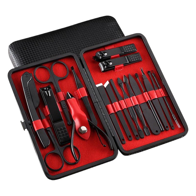 Traje de cortaúñas Negro 18 piezas cortaúñas cortauñas belleza manicura pedicura trabajador logotipo impreso