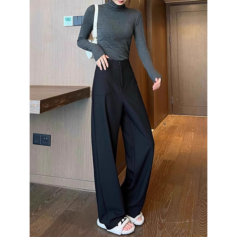 Pantalones de traje negro de alto nivel de primavera y otoño de mujeres 2024 nuevos pantalones de cintura alta y cuchilla estrecha de estilo general