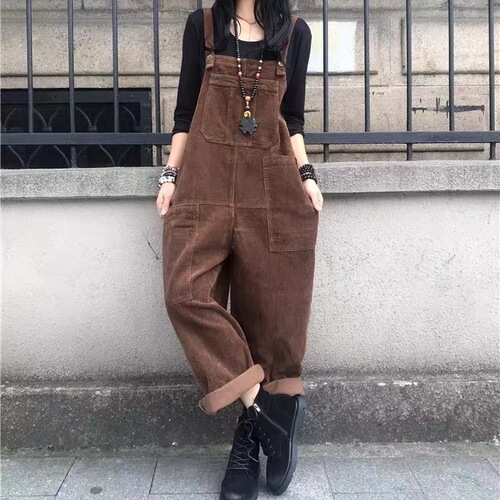 Spring and Autumn New Loose and Slimming Plus Size Casual Straight Leg Wide Leg Harness Pants for Women, Versatile and Fashionable One-Piece Pants