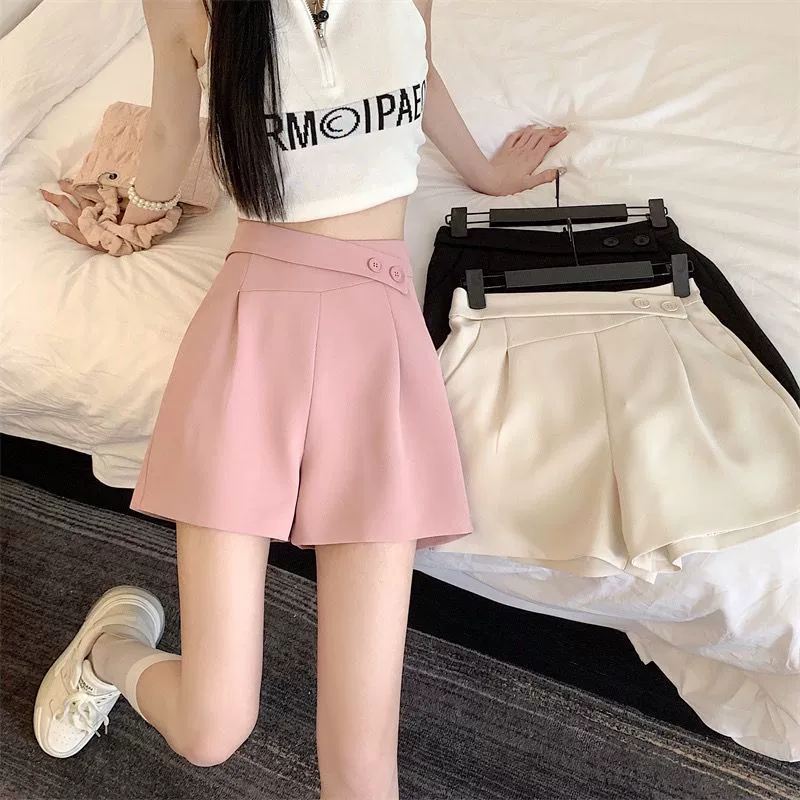 Летние тонкие женские шорты-костюм, высокая талия, узкие, свободные широкие брюки, женские шорты А-силуэта, белая верхняя одежда.