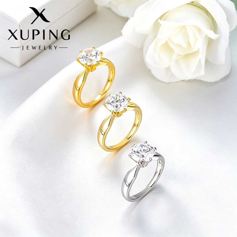 Xuping nuevo anillo de aleación de cobre de zircón de moda clásica de seis garras temperamento simple de alta calidad anillo de boda al por mayor para mujeres