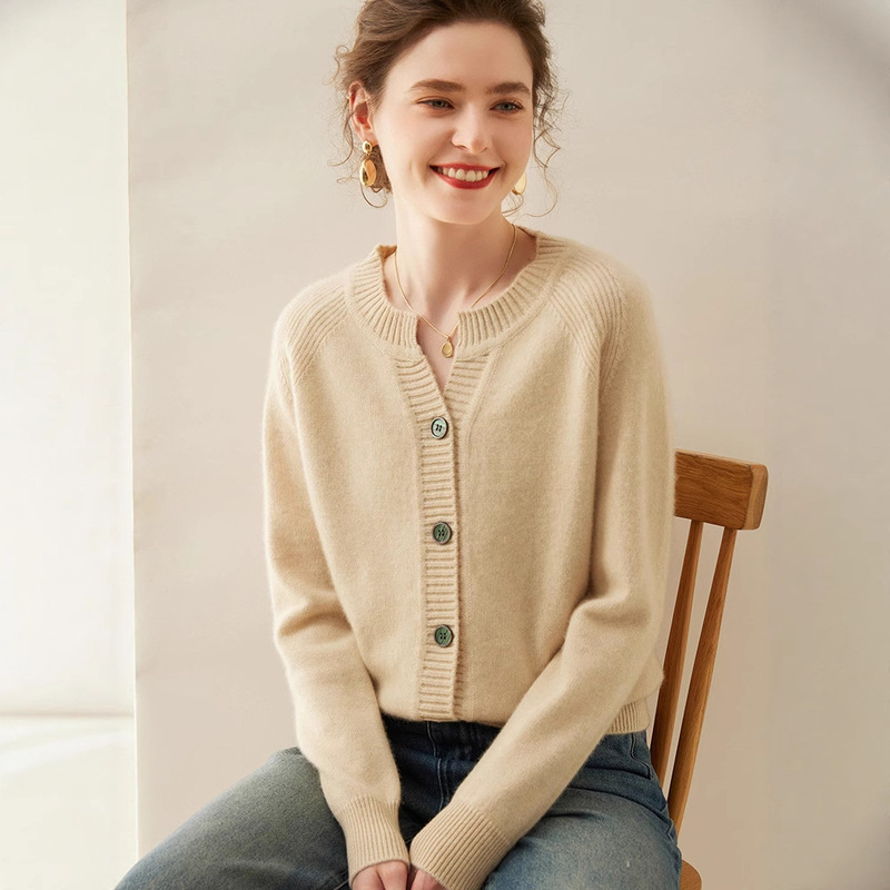 Ordos City Round Neck Cashmere Cardigan Women's Cashmere Large Size Thickened Sweater Jacket Sweater Large Size Women's Clothing