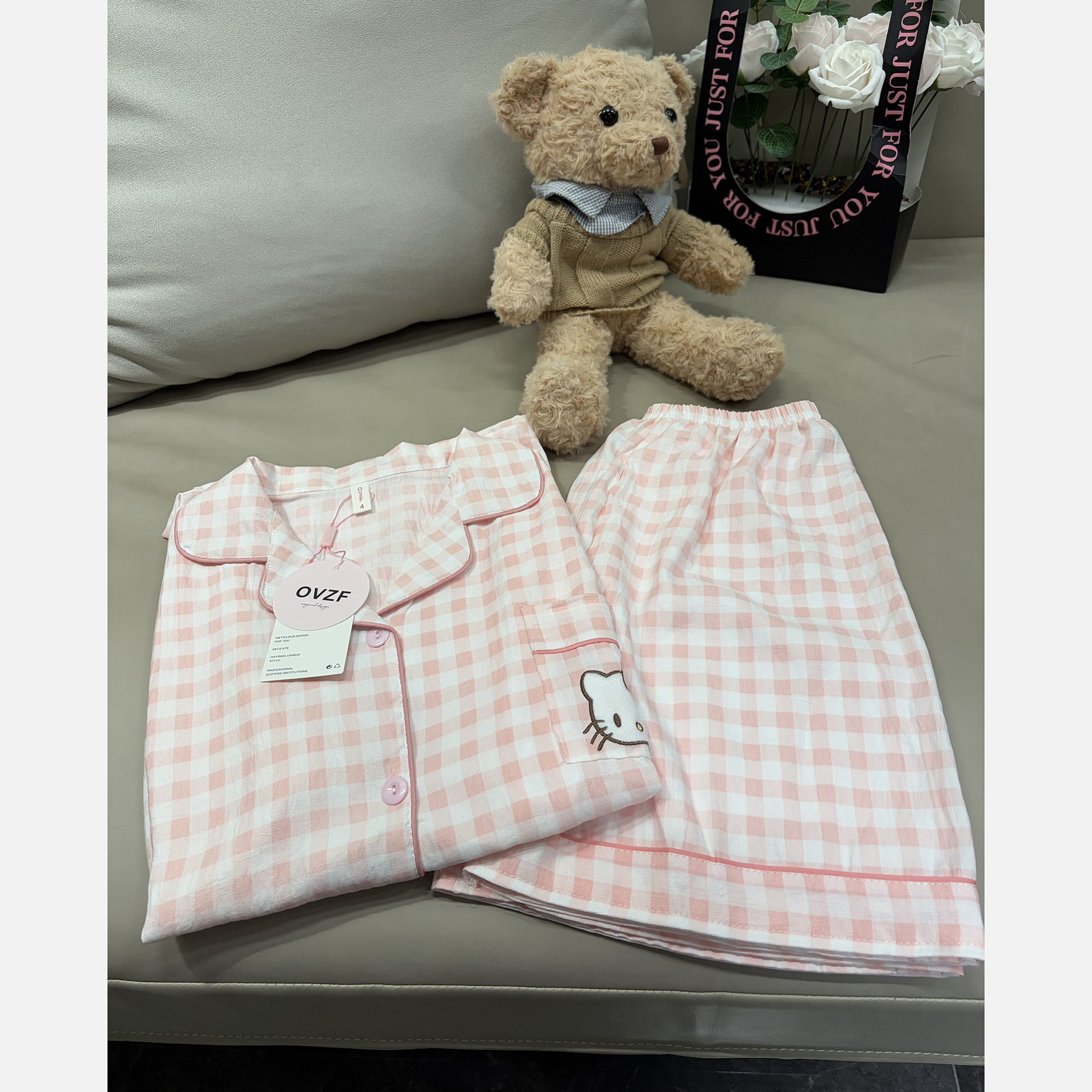 Nube de algodón pijama de verano para mujeres nuevas vestiduras caseras sueltas delgamiento dormitorio de estudiantes de dibujos animados dos piezas set