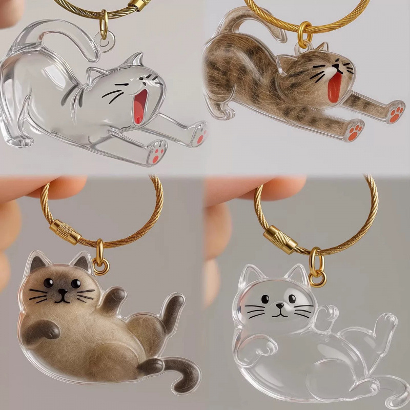 新品透明猫毛收纳盒饰扭蛋猫咪跨境毛发存放胶囊包钥匙扣挂件纪念|undefined