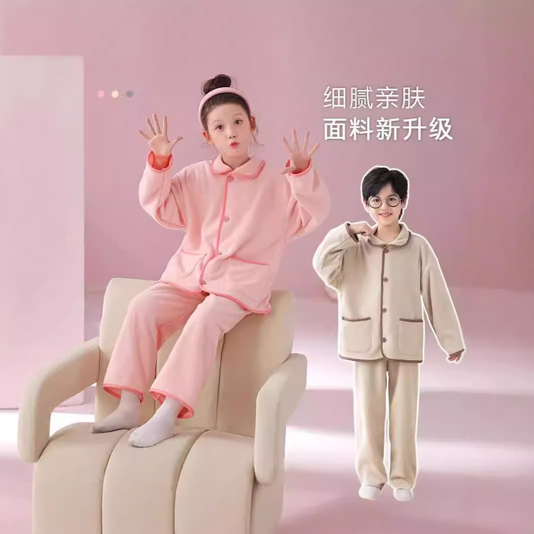 소년 소녀를위한 새로운 어린이 양면 양면 양털 잠옷 세트 및 벨벳 잠옷 가을 및 겨울 따뜻한 집 옷 두꺼운 옷