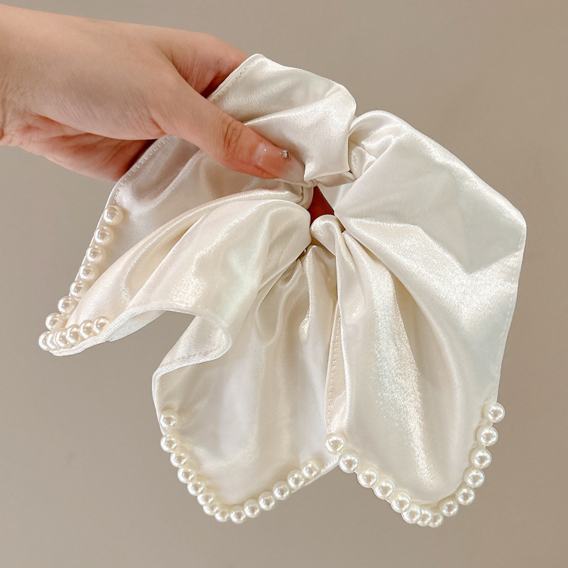 Toalla cuadrada blanca de satén retro francés, lazo para el cabello de intestino grueso, accesorios para el cabello de alta calidad para mujer, cuerda para la cabeza grande cuadrada 2025 nuevo