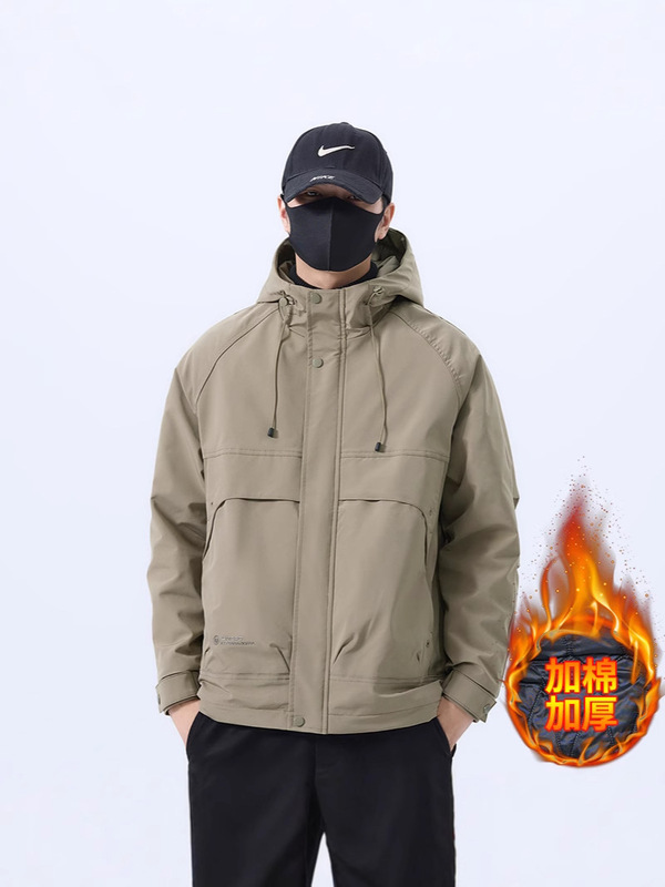 2024秋冬男性モデル韓国版男性フード付き大ポケットカジュアル綿服綿服ジャケット二綿秋冬|undefined