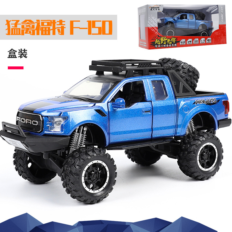 Camioneta Ford Raptor de aleación, modelo de simulación con sonido y luz, juguete para niños con función de retroceso, versión mejorada.