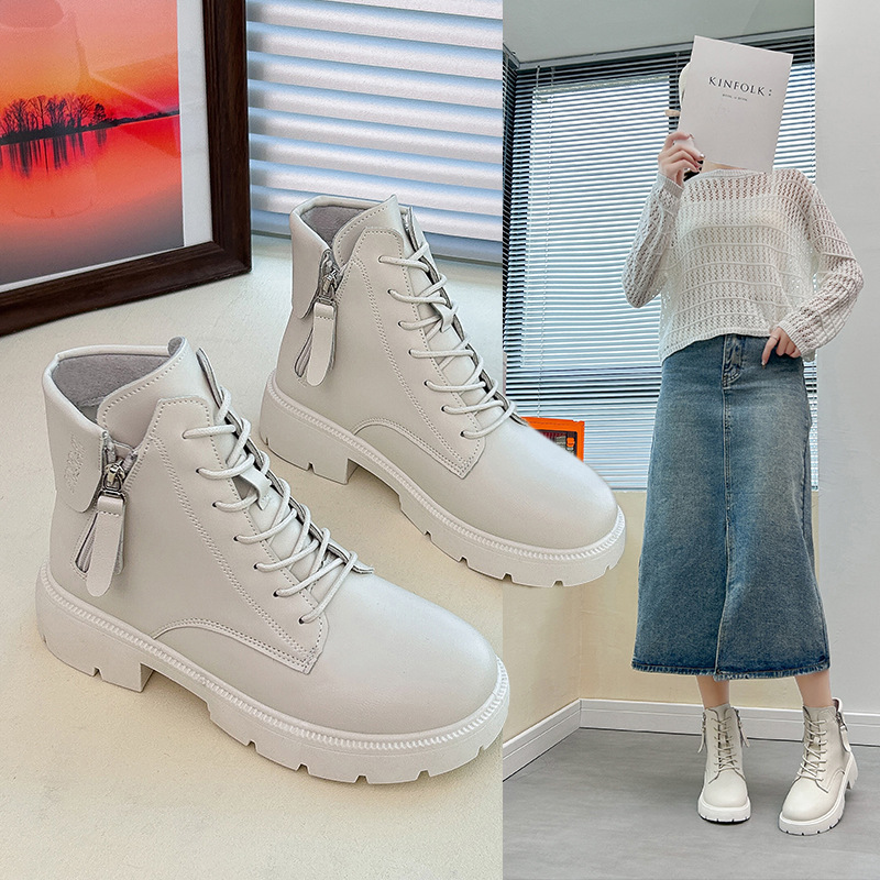 Botas cortas de suela gruesa para estudiantes, nuevas botas de moto elevadas de color rojo y red, estilo británico, otoño 2023_voghion.com