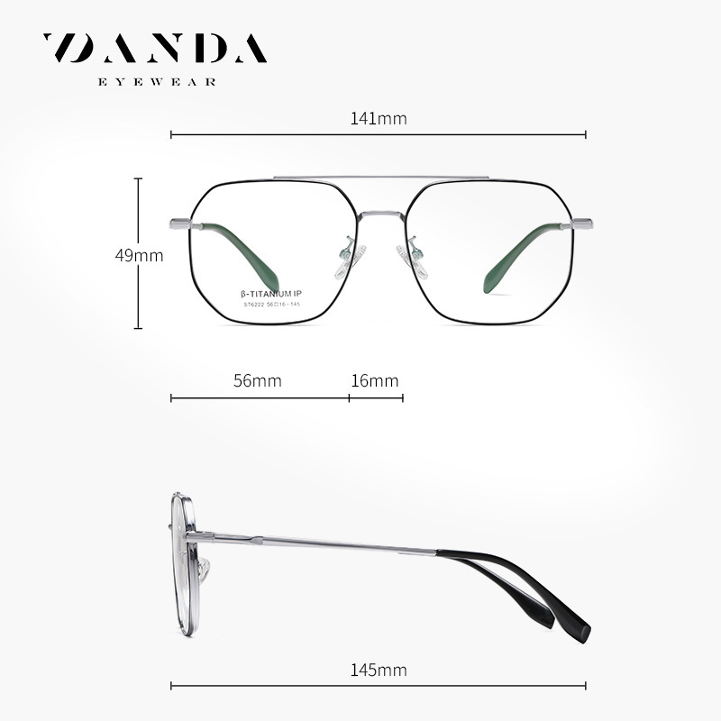 Spot al por mayor gafas de titanio puro ST6222 moda de doble viga para hombres y mujeres pueden equiparse con marco de lente de miopía lente plana galvanoplastia IP