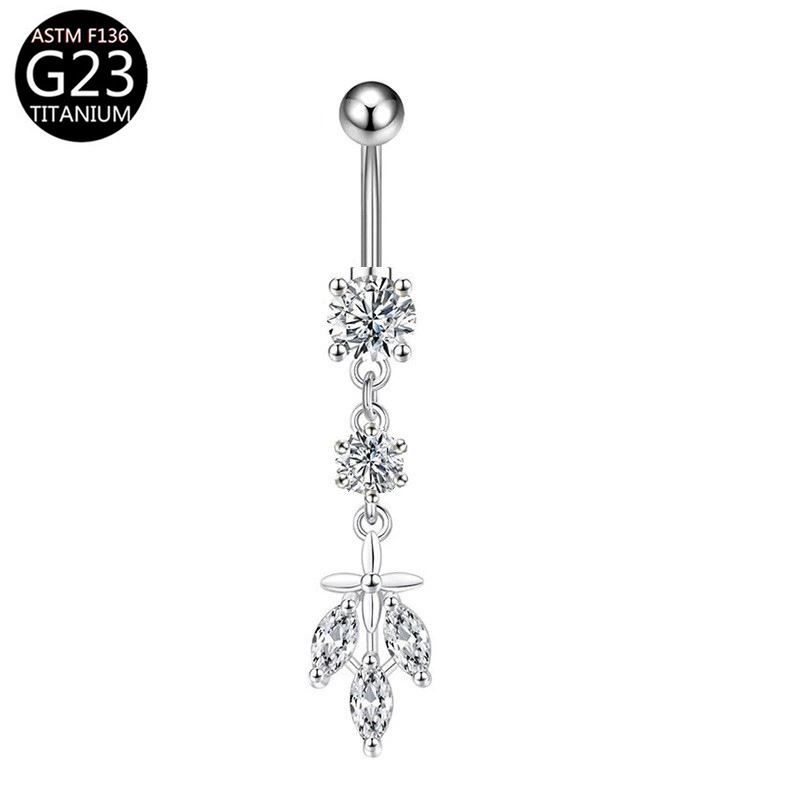 Belly button piercing with zircon drop-shaped, flowered