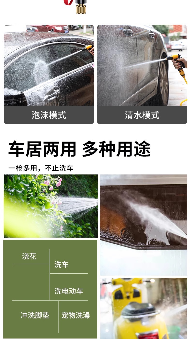 High-Pressure Car Wash Water Gun for Home Use, Nozzle for Rinsing and Watering Plants, Balcony Retractable Booster Hose, Car Cleaning Tool