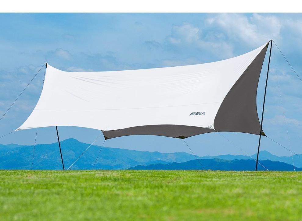 Primitive-style large outdoor tent with professional sun protection silver-coated canopy, beach sunshade, table and chairs for camping