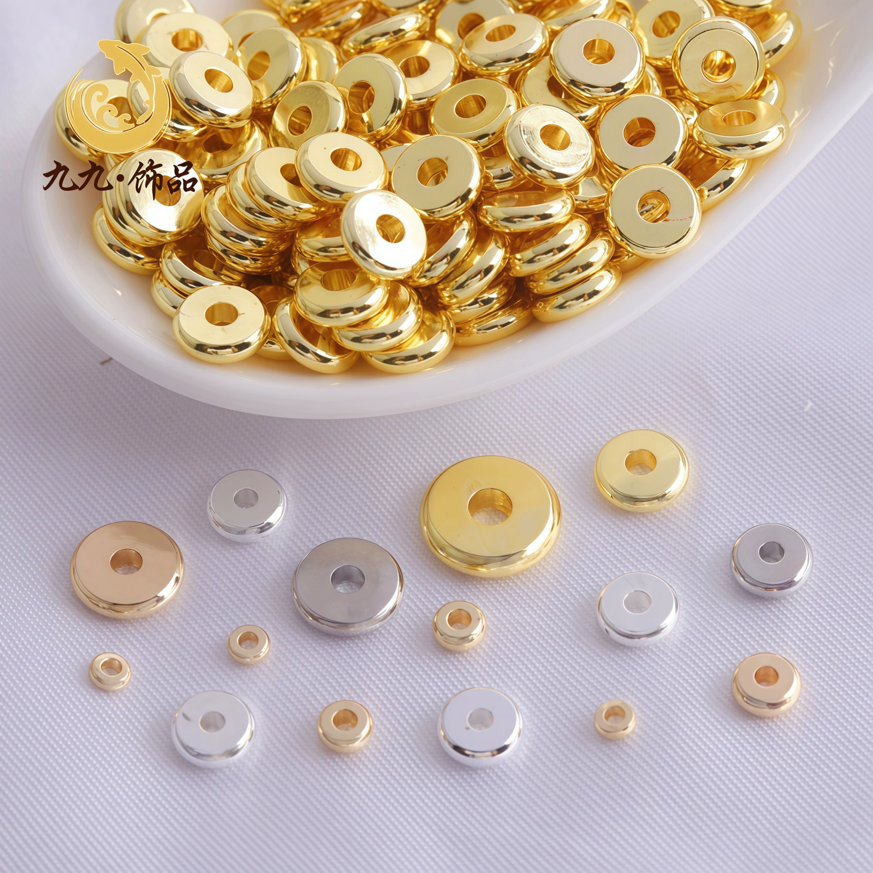 Бусины-разделители круглой формы, гладкие, с покрытием из 18-каратного золота, сохраняющие цвет, плоские шайбы для самостоятельного изготовления браслетов, ожерелий и других украшений.